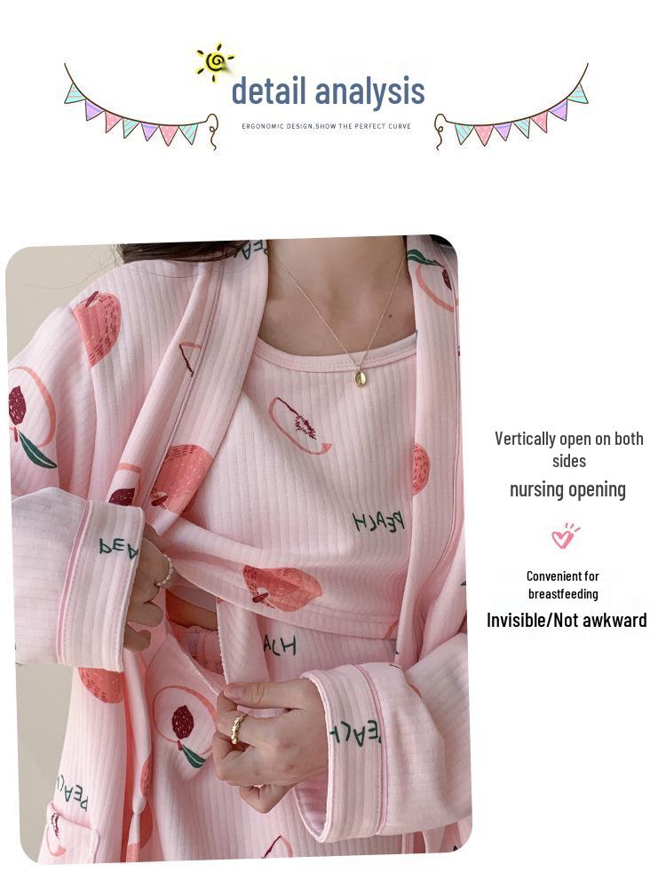 2024 Winter Luftbaumwolle Umstands-Dreiteiler: Verdickter Kimono für die Stillzeit nach der Geburt und für zu Hause.