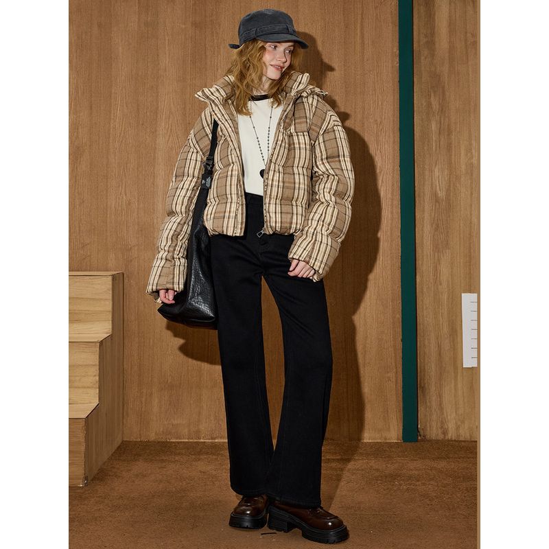 Coolhut Narrow Wide-Leg High-Waisted Slimming Thickened Warm Straight-Leg Washed Winter Women's Jeans Trousers