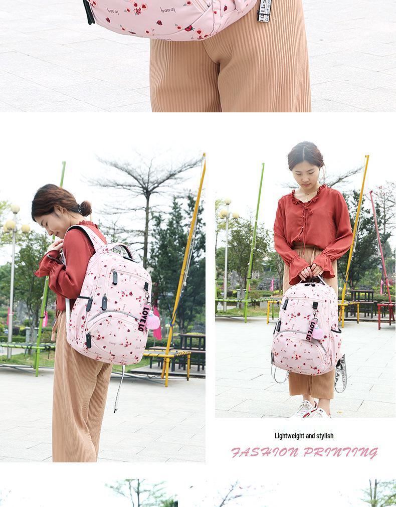 Women's Korean Style Large Capacity Multi-Layer Backpack - Lightweight, Printed, Double Shoulder Bag for Students