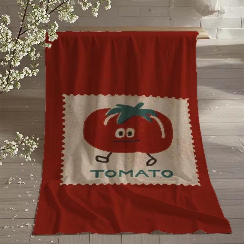 Tomato Pattern Throw Blanket Beige Red Design Soft Warm For Sofa Bed Kitchen Dormitory All Season Use