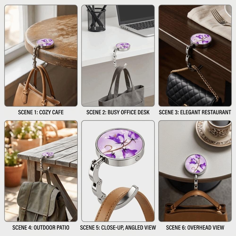 Porta borsa da tavolo con motivo marmorizzato, appendi borsa portatile, design pieghevole, gancio per portamonete, per uso a tavola
