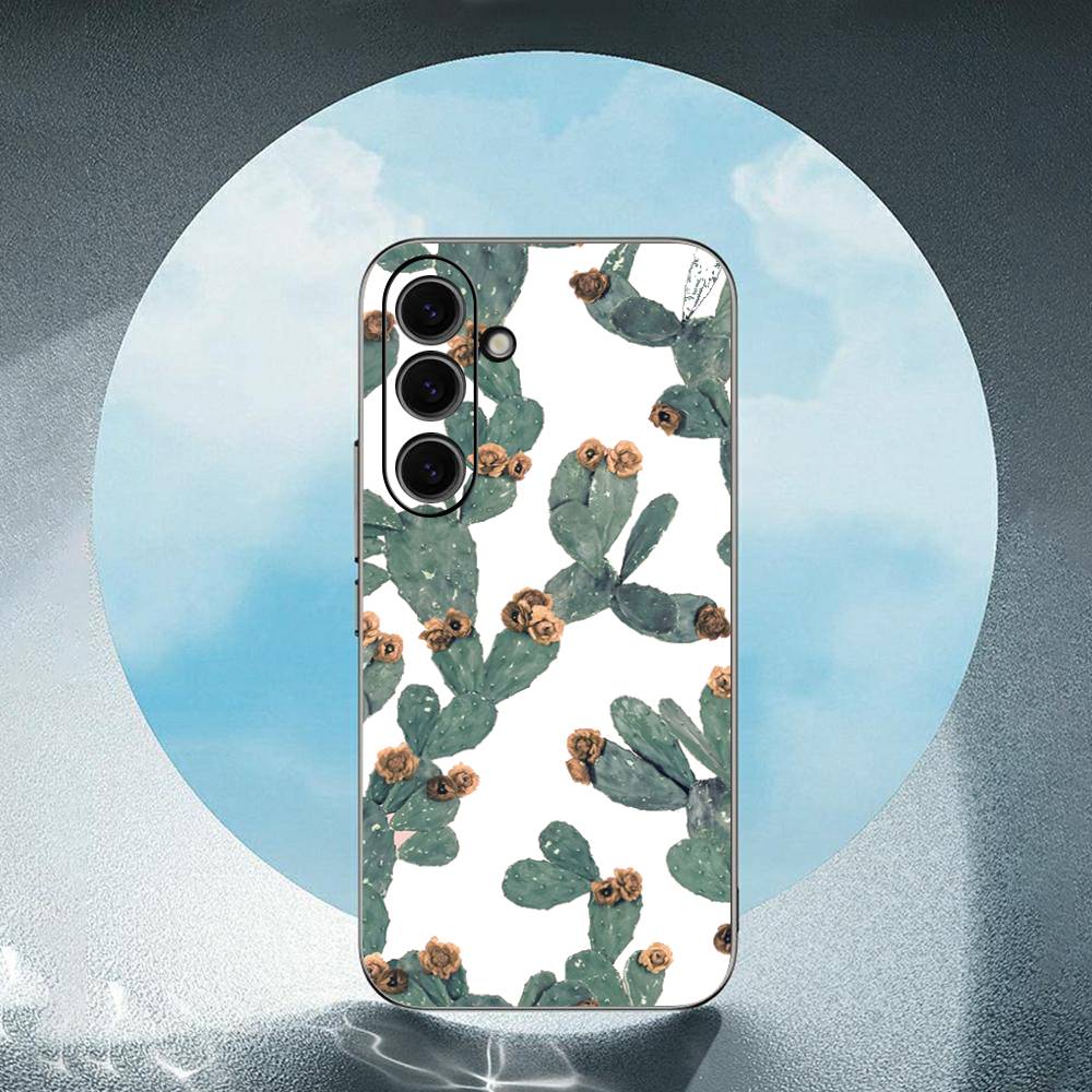 Cute Cactus Luxury Black Phone Case For Samsung Galaxy S23 S24 S25 Ultra S22 Plus S21