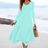 Women's Casual Fashion Round Neck Long Sleeve Solid Color Irregular Hem Midi Dress