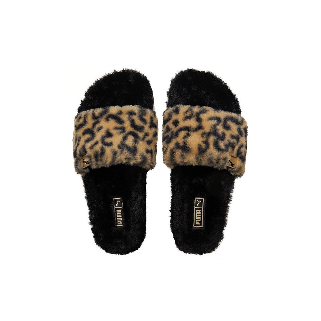 Puma Leadcat 2.0 Casual Soft Comfortable Rubber Sole Leather Patch Slide Sandals Women Sandals Black Yellow 385804-02