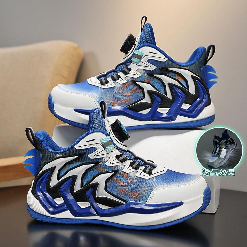 Boys basketball shoes 2025 summer single mesh breathable new children middle and older children red mesh shoes boys sports shoes