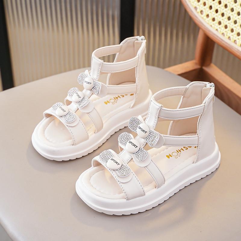 

*Elegant/Comfortable Fish Mouth Water Diamond Girls Sandals Summer Fashion Student Flat Princess Cute Children s Casual Sandals 26Insole16.5cm бежевый