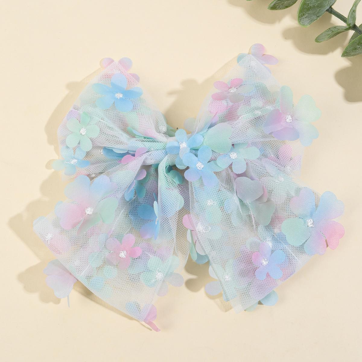 

Трендовая заколка для волос с цветком и бантом, элегантные градиентные сетчатые заколки, милая ручная работа, цветочная заколка-автомат для женщин, девочек, головные уборы, аксессуары