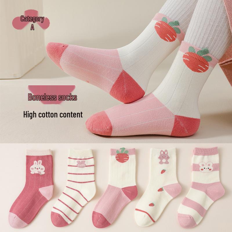 

2025 Kids Autumn/Winter Thick Combed Cotton Socks - 5 Pairs, Boneless, Anti-Pilling, Little Car Design S 1-3 Years (Foot 11-13cm)