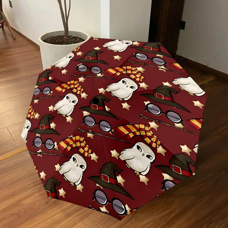 1PC Harry Potter Owls Umbrella-8-Rib Reinforced, Automatic Open, Lightweight & Durable, Cute Fashion Accessory for Outdoor, D2630