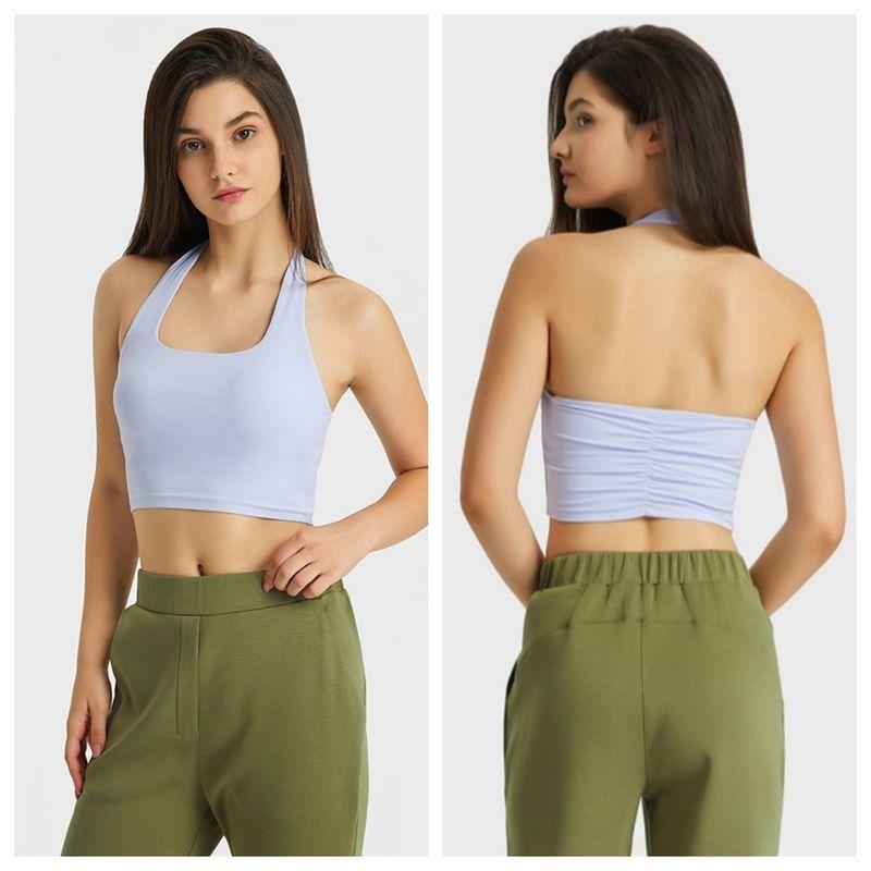 Hanging Neck Sling Sports Vest Women Slim fit With Chest Pad Outdoor Fitness Bra Running Top Yoga Underwear High Elastic