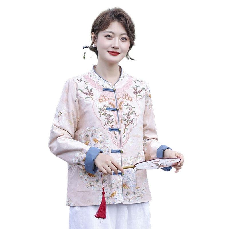 Mom's New Chinese Style Quilted Jacket with Frog Button & Embroidery for Middle-Aged and Elderly Women - Autumn/Winter