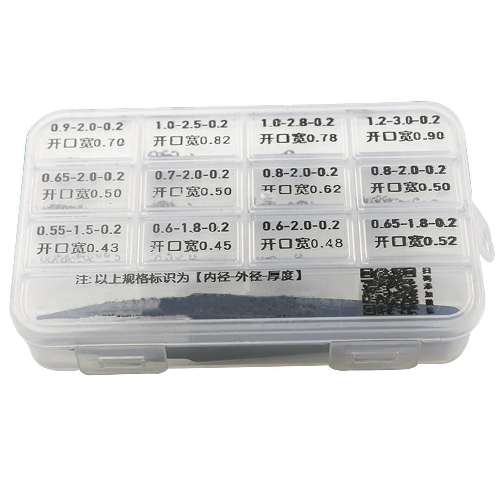 360 Stück 0,2 mm 12 Größen Metall Uhrendrücker Knopf Clip Sprengring Sicherungsring mit Pinzette Sortimentsbox für Uhrmacher Reparatur