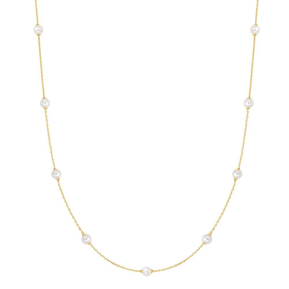 Gold Shell Pearl Station Chain 925 Silver Necklace N065-03G