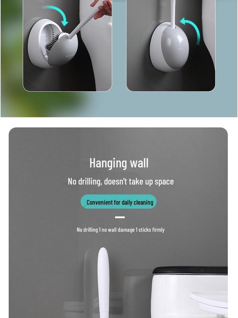 Silicone Toilet Brush Set with Wall-Mounted Storage Rack for Complete Bathroom Cleaning