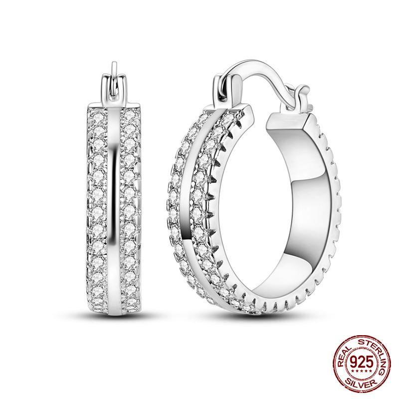 Charms Double Hoop Earrings For Women 100% 925 Silver Cubic Zircon Heart Star Moon Earrings Elegant Birthday Jewelry Gifts