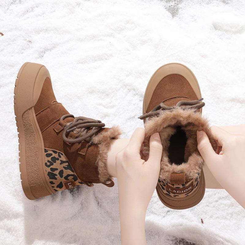 thick-soled snow boots women's winter velvet thickened warm cotton shoes medium tube heightening temperament short boots