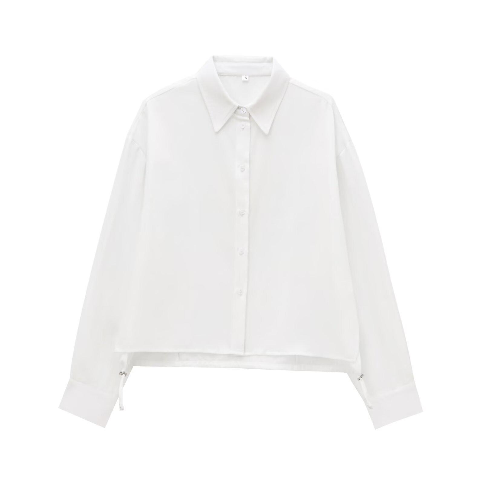 

Женская блузка в европейском и американском стиле с завязками, из крепа, с длинным рукавом и лацканами, в повседневном стиле - Коллекция Зима 2024 XS белый