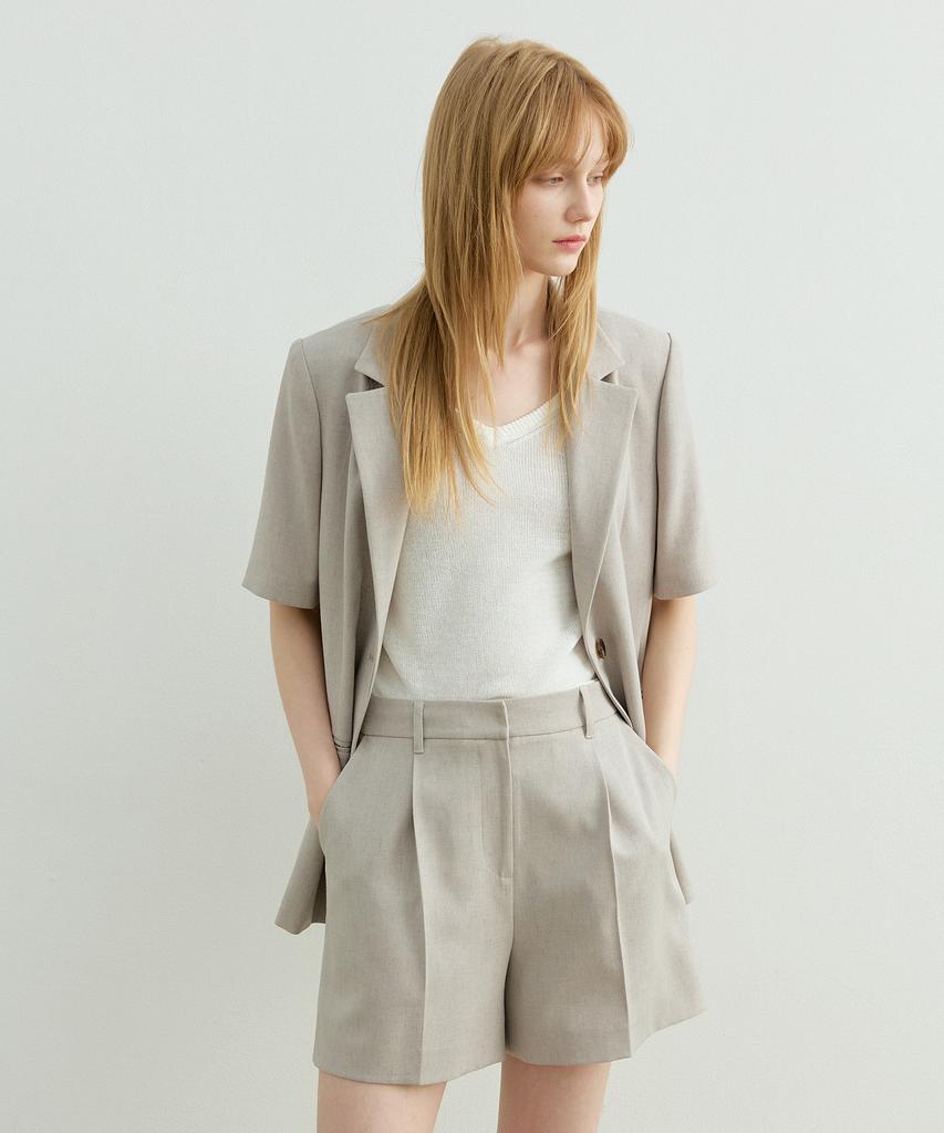 Artid Linen Half Sleeve Belted Jacket_Beige