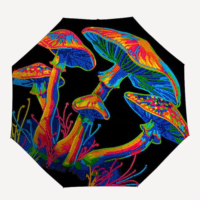 

1pc Mushroom Artwork Automatic Open/Close Umbrella Compact Folding Umbrella, All-Season Portable Umbrella for Women/Men180