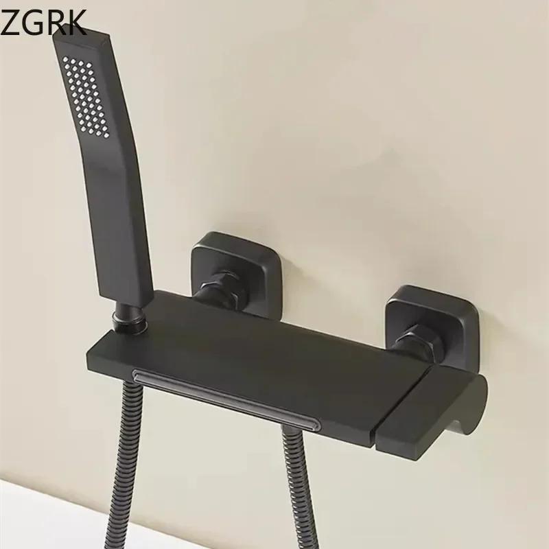 Bathroom Simple Shower Mixer Tap Waterfall Style Bathtub Faucet Cold and Hot Minimalist Shower Set with Slide Bar Single Handle