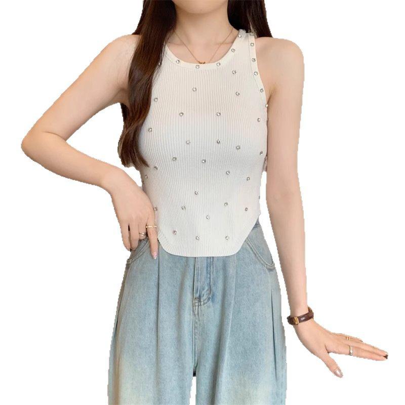 Beaded Fashion Camisole - Women's Knit Slim Fit Sleeveless Summer Top