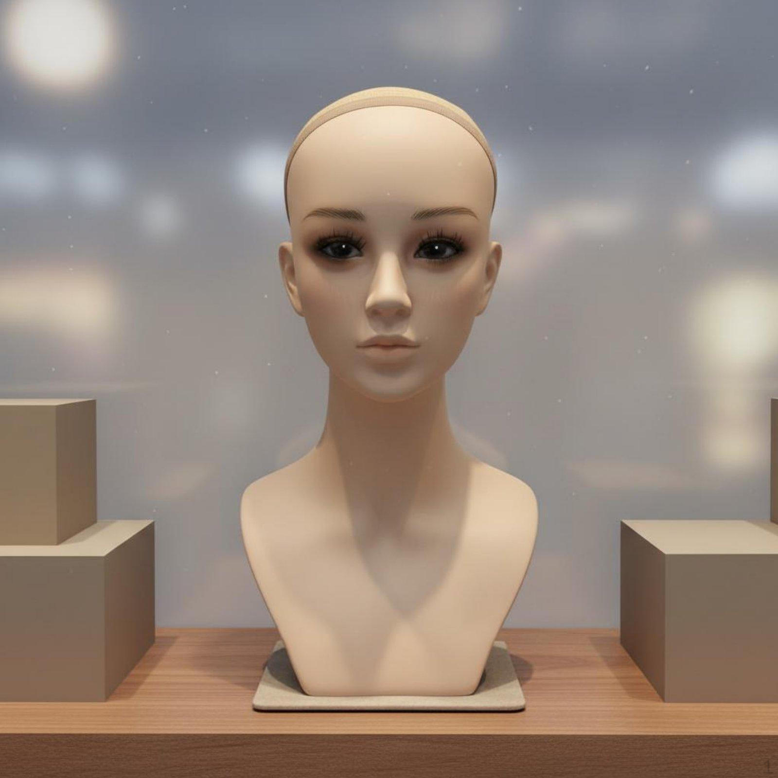 Hairpiece Display Head PVC Female Model with Makeup Lifelike Features for Cosmetologists, Store