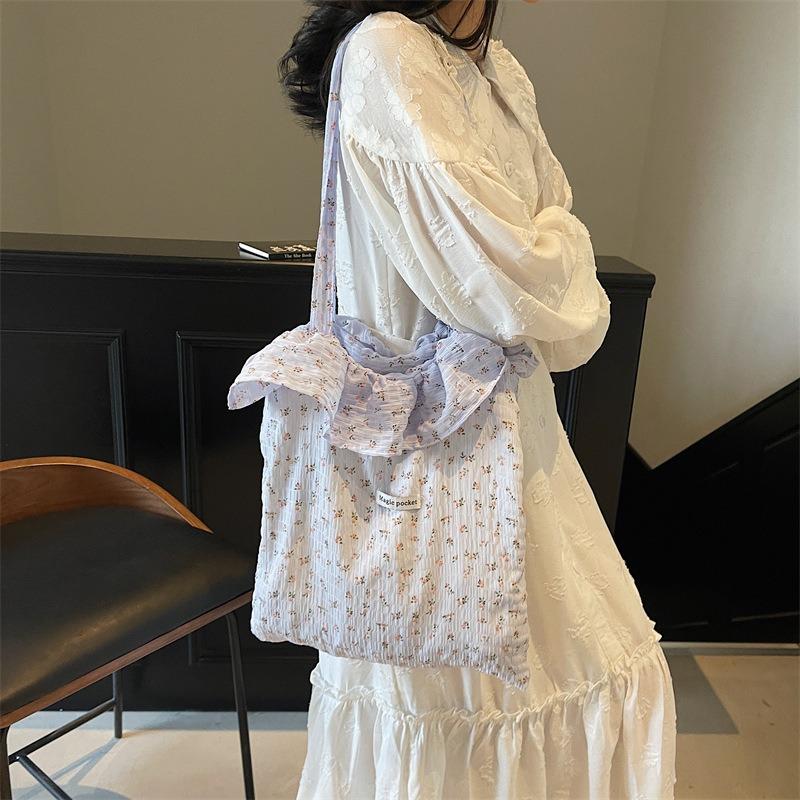 Soft Waxy Lotus Leaf Edge Chiffon Bag Women's New Floral Bucket Bag Large Capacity Bag