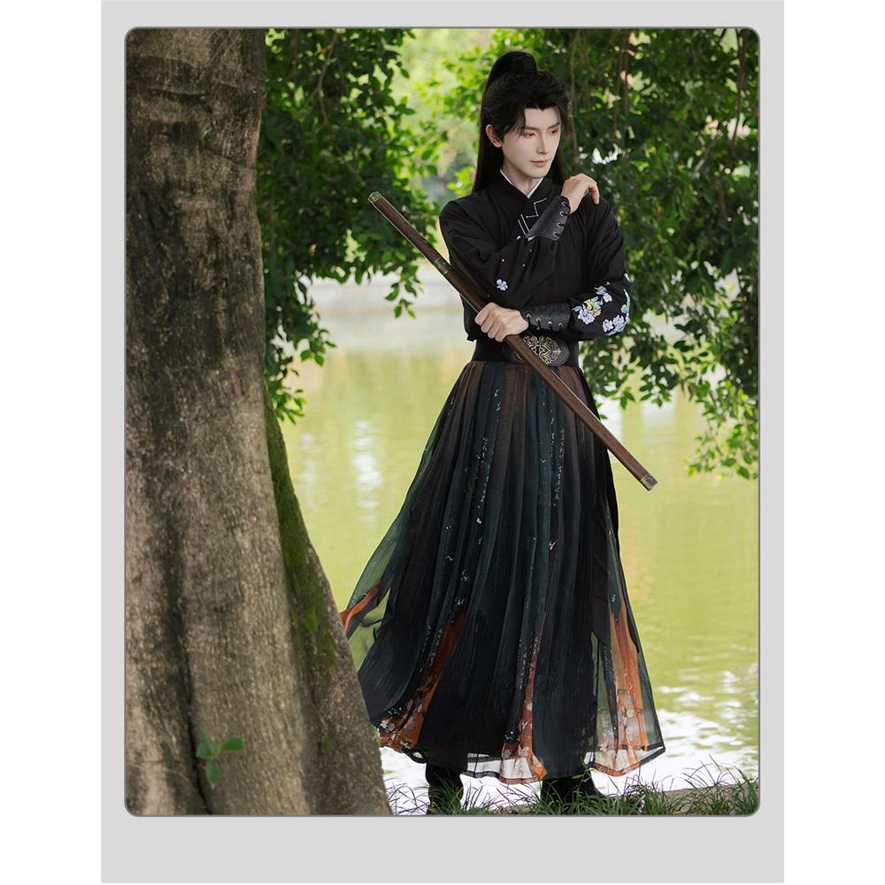 Original Wuxia Schwertkämpfer Hanfu Set für Männer und Frauen, Bestickter Langer Rock Traditionelles Chinesisches Kostüm, Frühling Sommer Tägliches Outfit