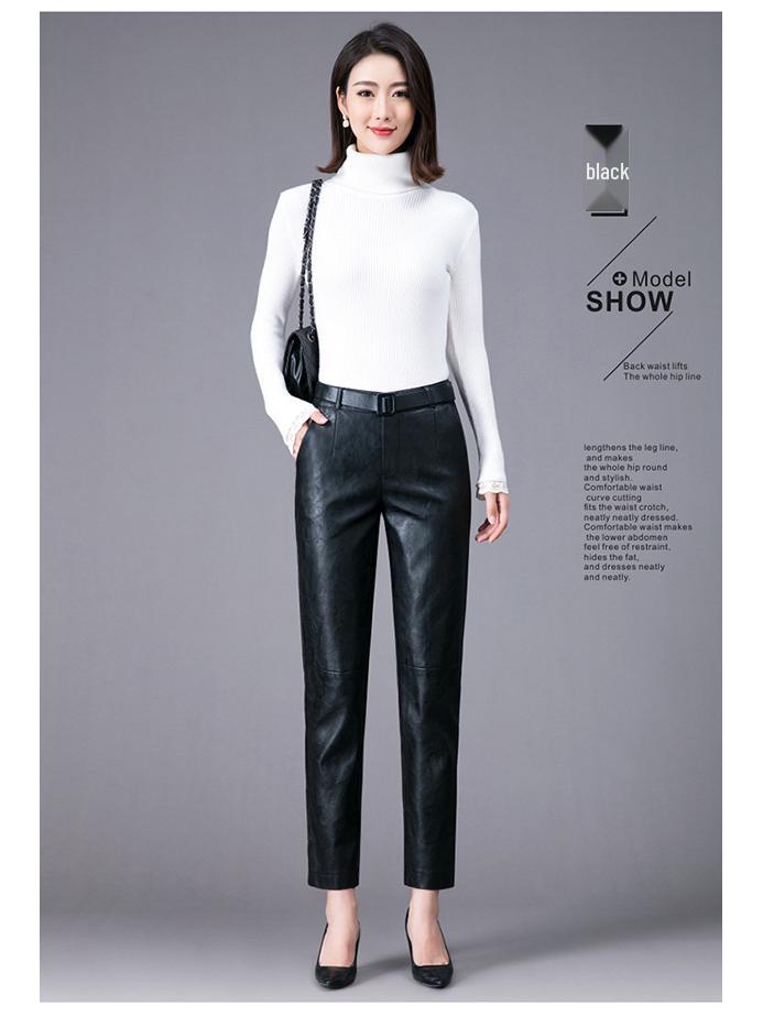 Korean Style High-Waisted Sheepskin Leather Pants for Women, Autumn/Winter 2025 Fashion