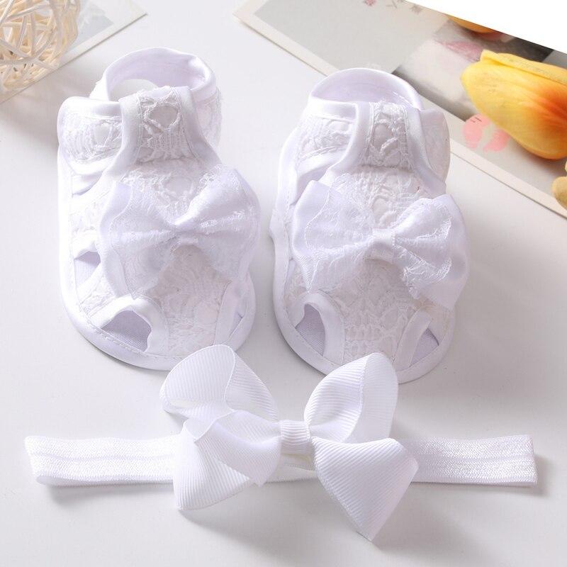 Summer Baby Girl Bowknot Hollow Sandals Toddler Soft Sole Walking Shoes Headband Set