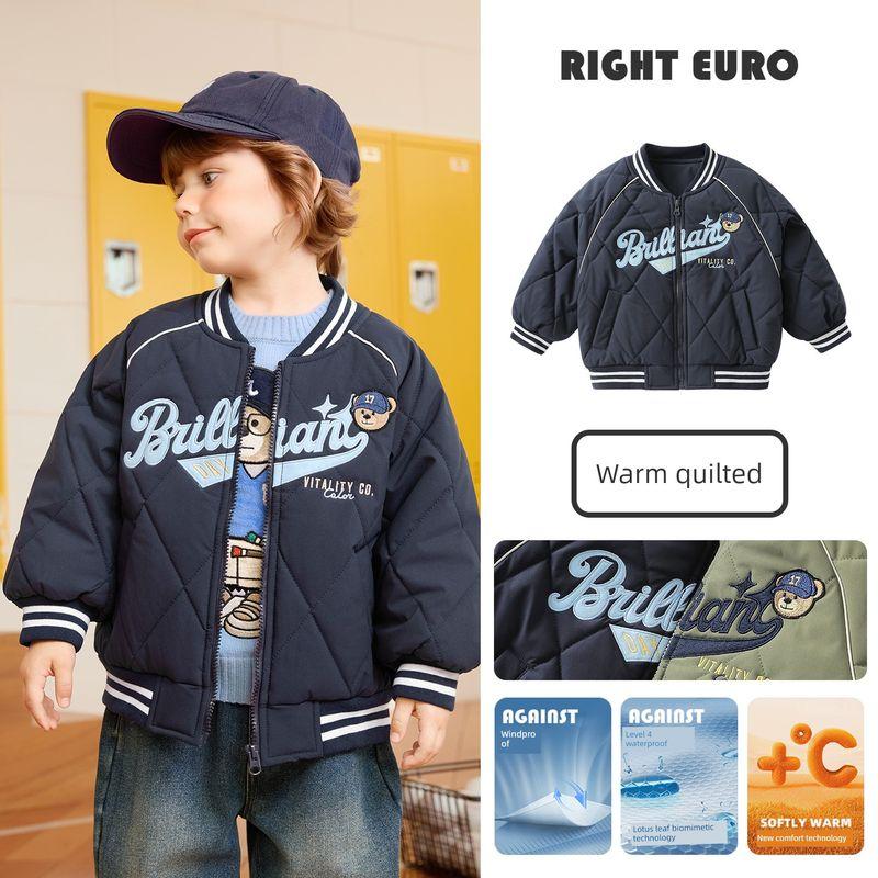 Right European Style Boys' Academy Bear Series Baseball Cotton Jacket Waterproof Warm Cotton Clothing Children's New Winter Style
