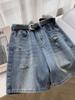 Shorts en jean déchirés taille haute grande taille pour femmes - Style d'été ample amincissant à jambes larges