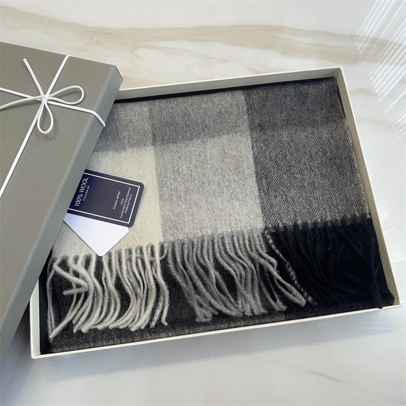 100% Reine Wolle Blauer Karoschal - Warmer, Vielseitiger Halswärmer für den Winter