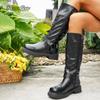 Fashion 2025 Autumn British Style Knight Boots for Women Belt Buckle Side Zipper High Top Boots Soft Black PU Long Bottes Femmes Size 36