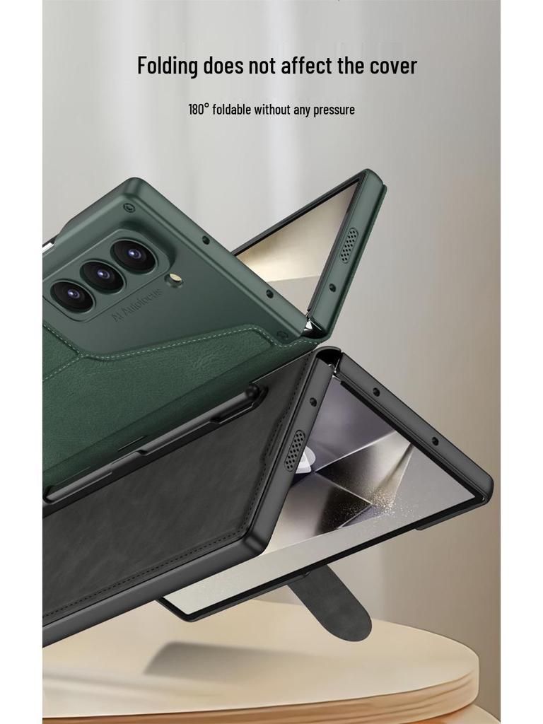 Samsung Z Fold 6 Armor Flip Leather Case with Pen Slot - Full-Wrap Business Shell