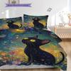 Black Cat Pattern Bedding Quilt Set Quilt Cover Pillowcase Home Decoration Birthday Gift (1 * Duvet Cover + 2 * Pillowcase, Without Core)