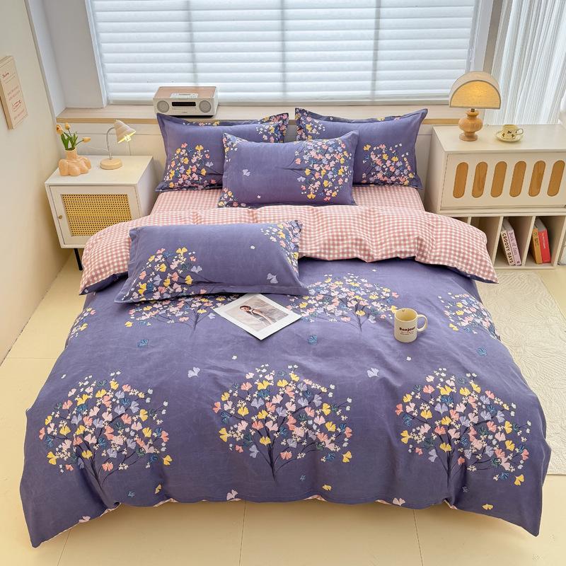 Skin-friendly Cotton Plant Cashmere Thickened Sanded Four-piece Bedding Set Dormitory Three-piece Set Bed Sheet Quilt Cover