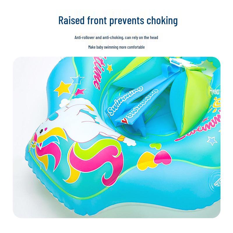 Sunshade Baby Inflatable Swim Seat with Raised Airbag and Anti-Rollover Design