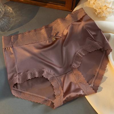 Mutandine di seta ghiacciata di lusso senza tracce, biancheria intima da donna, con bordo in pizzo, sexy, taglie forti, triangolo in seta di gelso