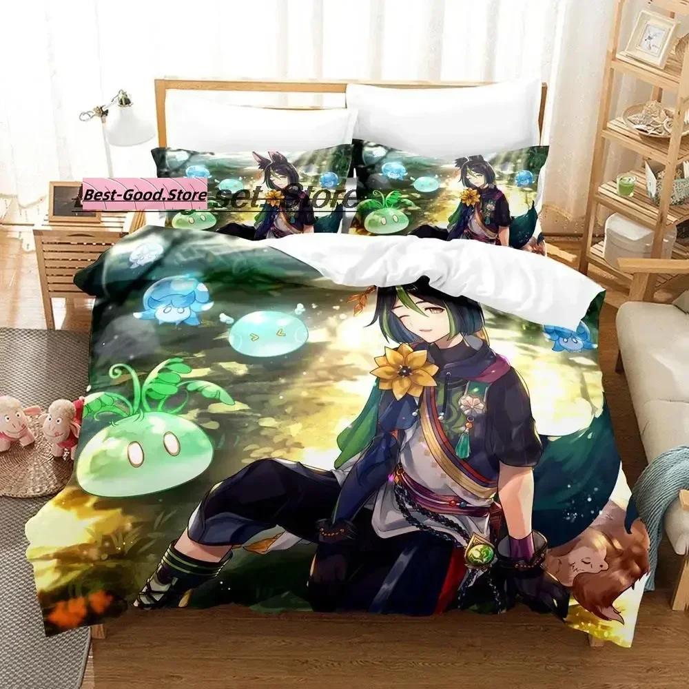 3D Kawaii Genshin Impact Tighnari Bedding Set Single Twin Printed With Pillowcase Bed Duvet Cover Single Double Queen King Size