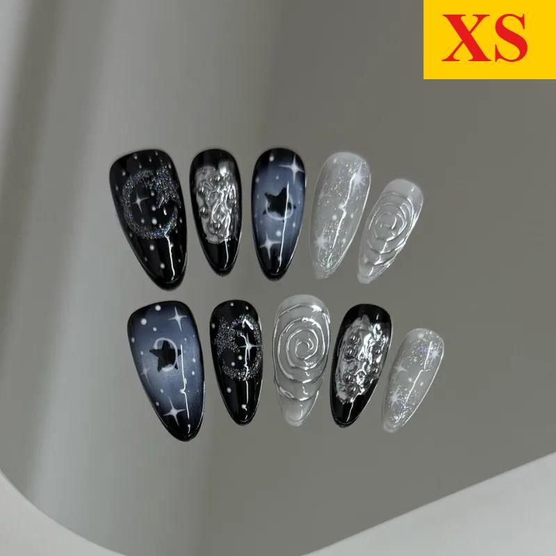 New 10pcs Handmade Wearable Press On Nails Y2k Starry Night Sky Almond Fake Nail Tips Detachable for Sweet Cool Girls&Women