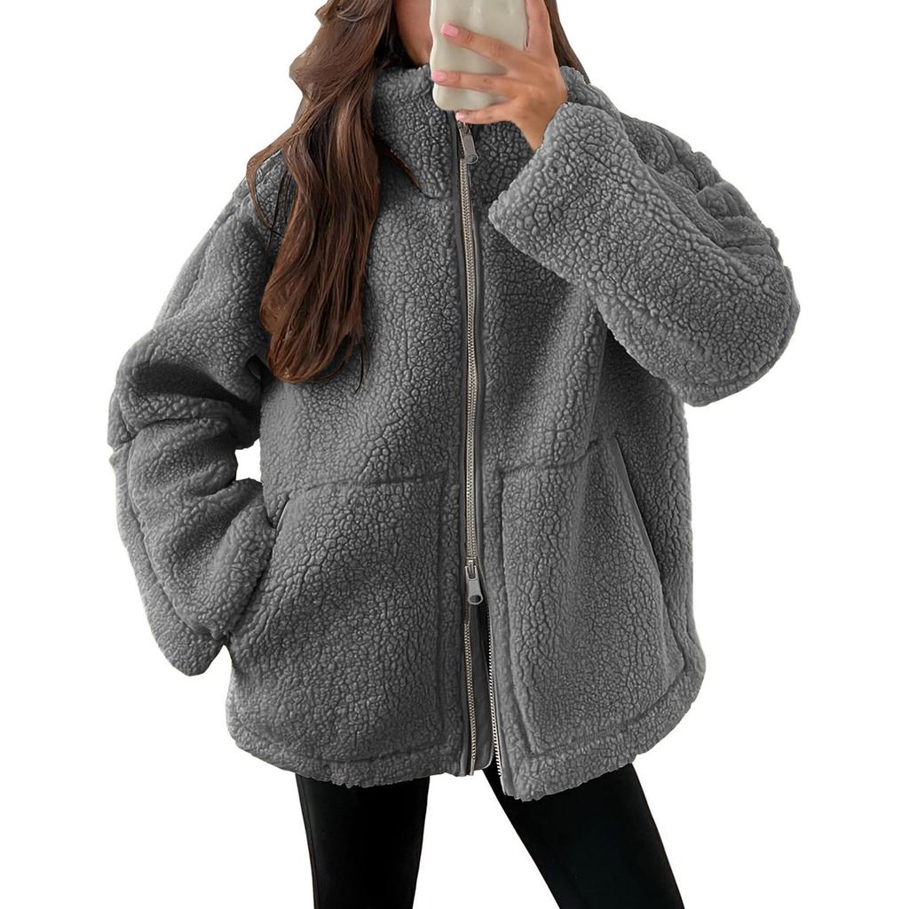Soft Fleece Zip-Up Jacket with Oversized Pockets