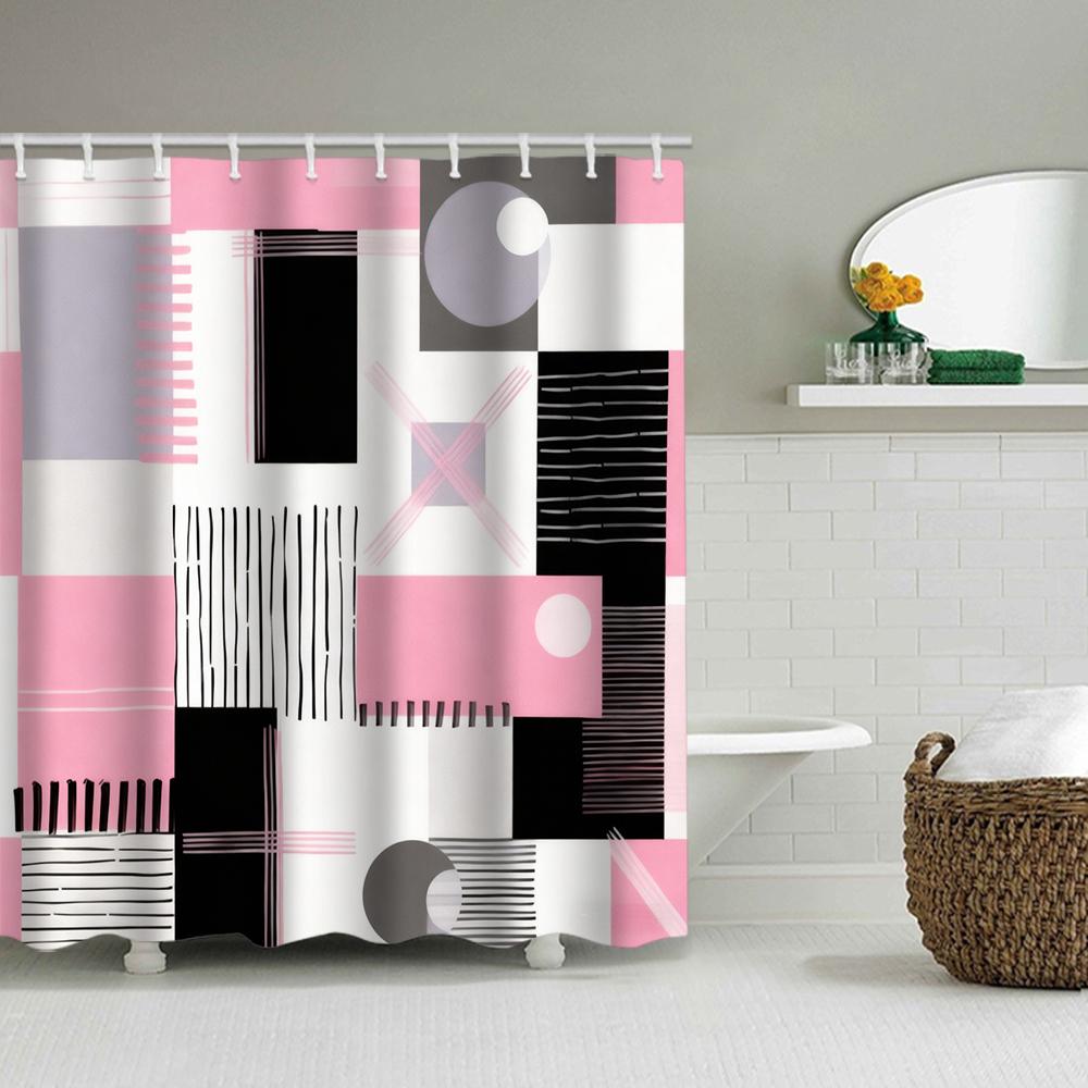 1/4 Geometric grid  print shower Curtains, Toilet Seat Decoration, Shower Curtain with Carpet and Toilet Lid, 70.8x70.8 inch