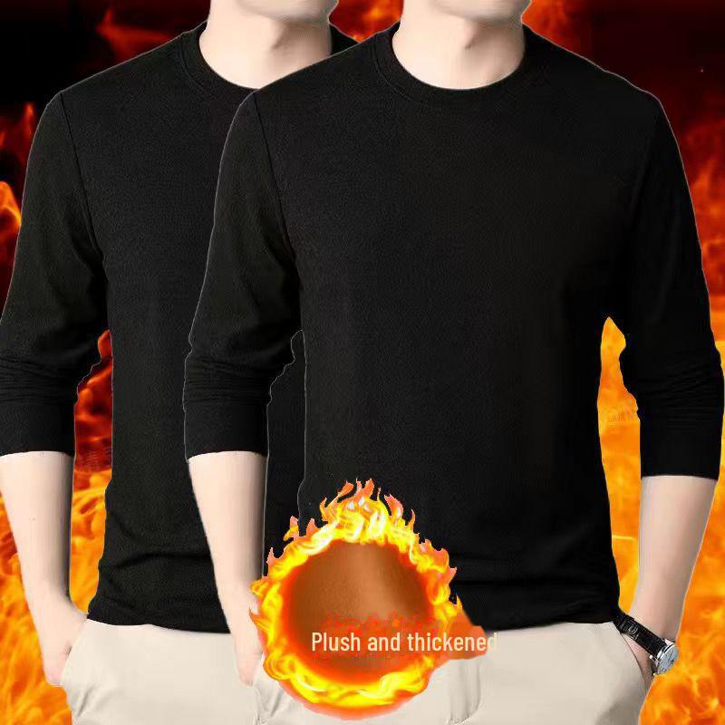 Men's Round Neck Long-Sleeve Velvet T-Shirt for Autumn & Winter Warmth