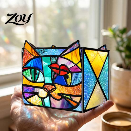 Acrylic Stationery Organizer Stained Glass Style Pen Holder, Unique Desktop Organizer, 3D Creative Gift for Students Embossed Relief Pattern
