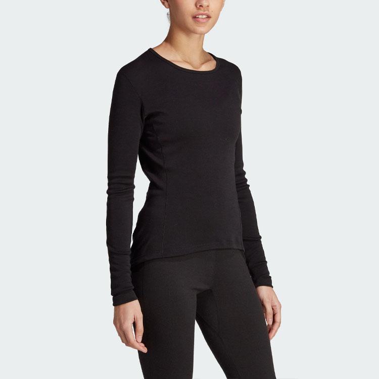Adidas Solid Color Outdoor Skiing Long Sleeve Base Layer Women Tops Black HZ8545
