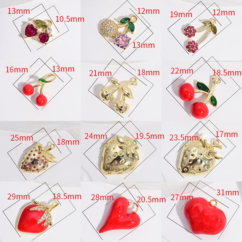 ZHUKOU Enamel Oil Drop With CZ Stone Strawberry Cherry Fruit Series Pendant DIY Handmade Jewellery Accessories:VD1654-1665
