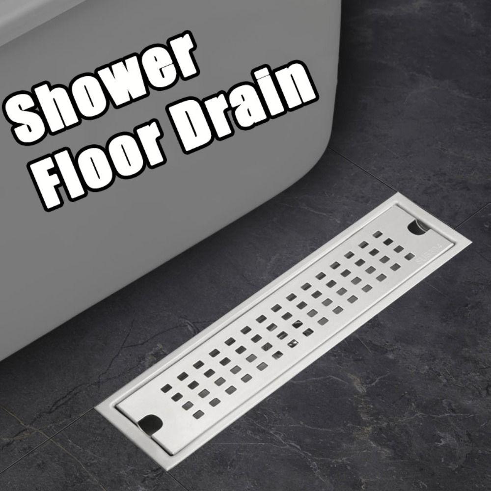 

20/30/40/50cm Shower Floor Drain Rectangle Grid Metal Drain Strainer Kitchen Accessories Silver 10*20cm