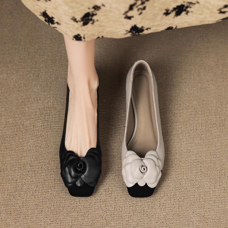 Fashion Fashion Flower Single Shoes Autumn New Square Toe Shallow Mouth Slip-on Non-Slip Low-Top Shoes