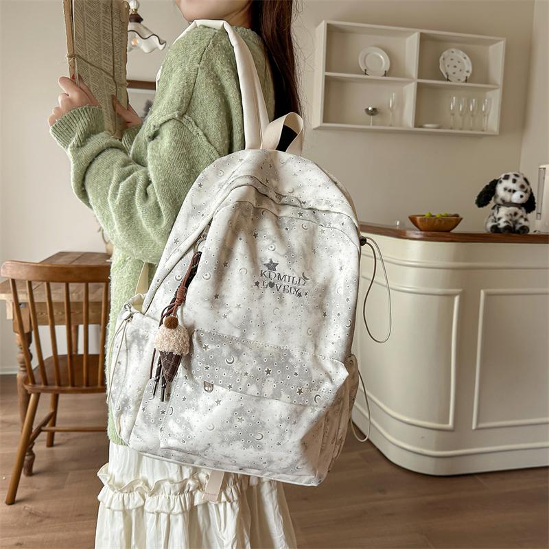 Zaino da Donna con Stampa Stelle e Luna – Carino Design Cosmico Borsa da Scuola con Tasche Multiple e Spallacci Regolabili – Perfetto per l'Uso Quotidiano